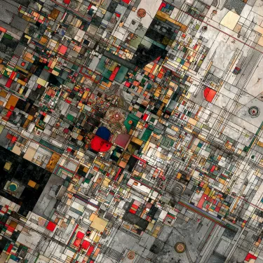 View Chromatic Cityscape Tapestry
