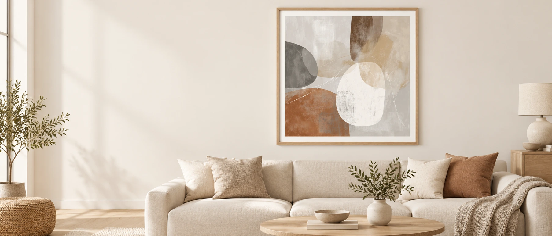 Artwork from the Abstract theme, hanging in a calm living room