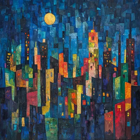 Moonlit Geometry: A Cityscape Symphony