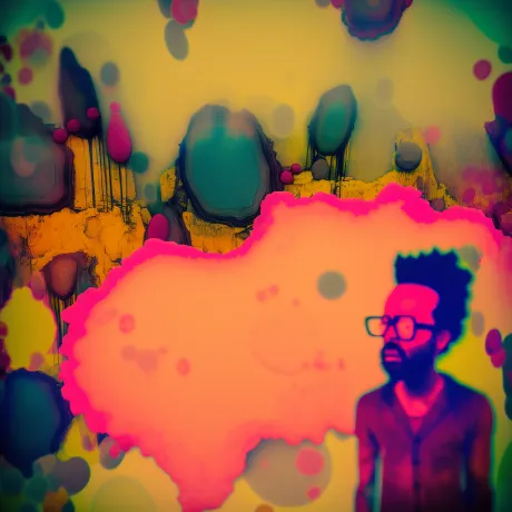 "Fluorescent Solitude: A Dissolving Man in Color"