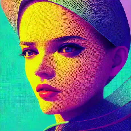 Whimsical Portrait: Neon Harmony in Blue and Green.