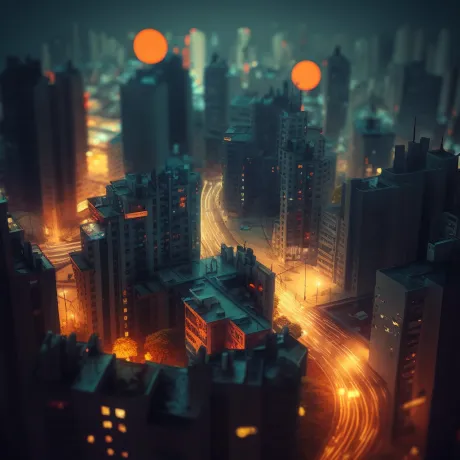 "Moons over floating cityscape"