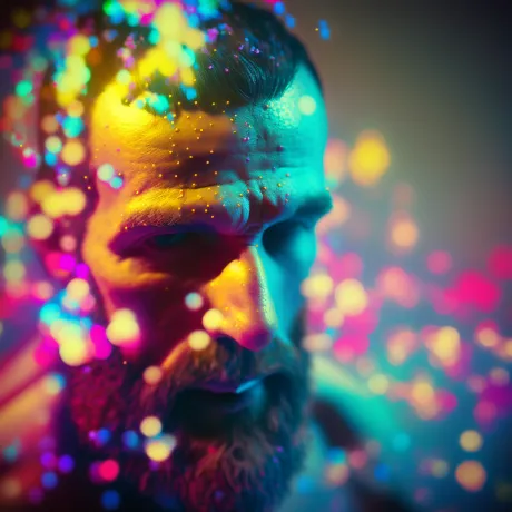 "Rainbow Veil: A Portrait of Mystery and Whimsy"