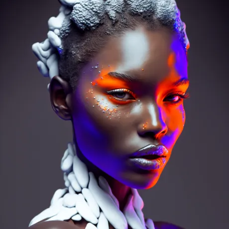 Frost mask: a mysterious allure in crimson shadows