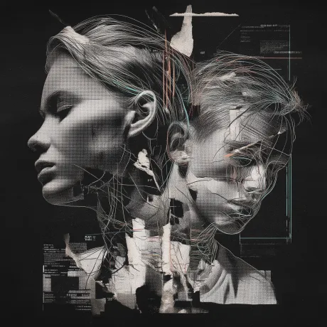 "Glitched Identity: Shadows of Technology"