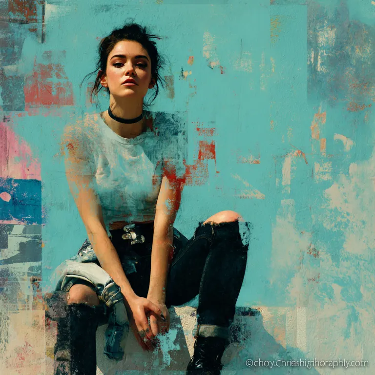Urban Elegance: Blue Eyes Amidst Vibrant Hues curated set