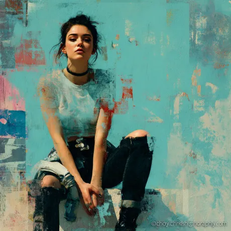 Urban Elegance: Blue Eyes Amidst Vibrant Hues